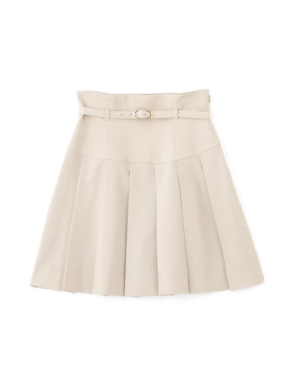 附皮帶學院風百褶短裙(BEIGE / S)