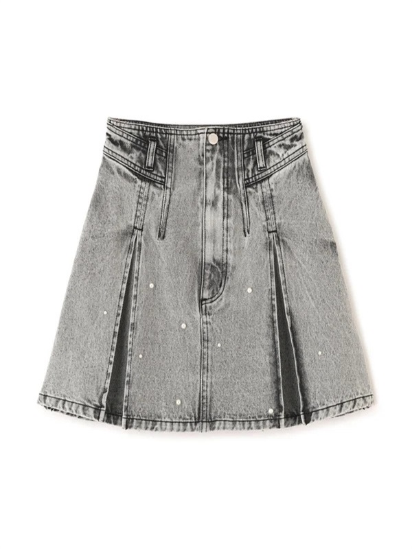 率性拼接牛仔短裙(GREY / S)