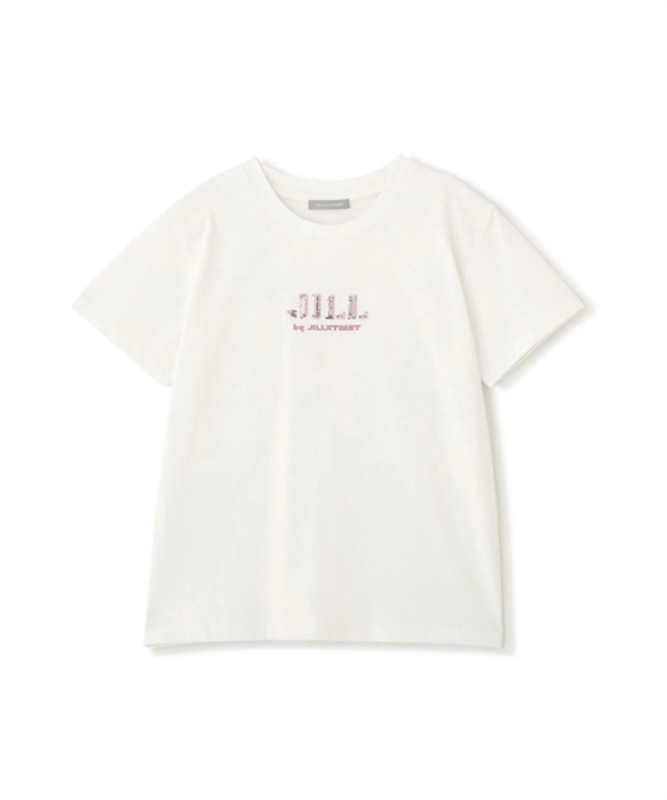 有機棉亮片刺繡 LOGO T(白底粉紅字 / F)