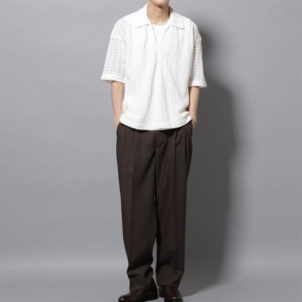 網眼拉塞爾開襟Polo衫(White/L)