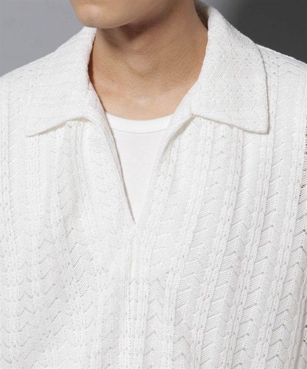 網眼拉塞爾開襟Polo衫(White/M)
