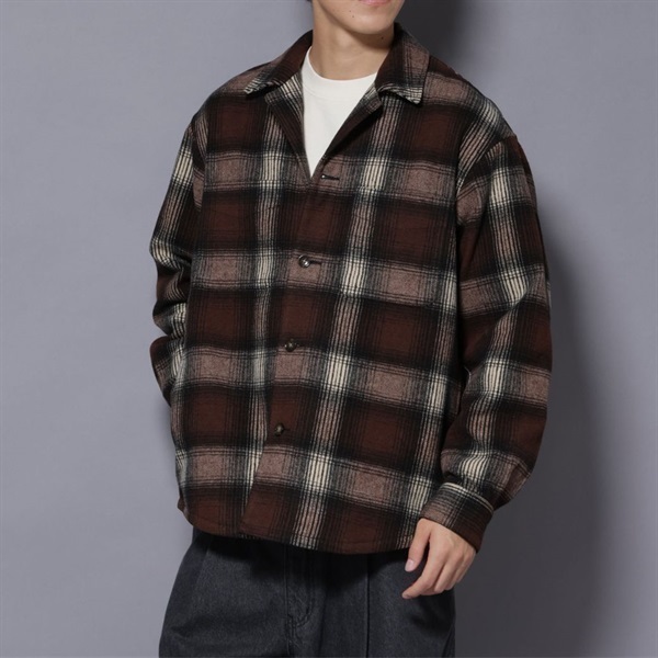 科技毛呢格紋襯衫外套(Brown/L)