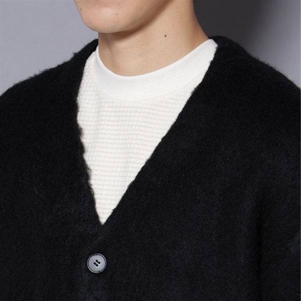 仿馬海毛針織開襟外套(Black/M)