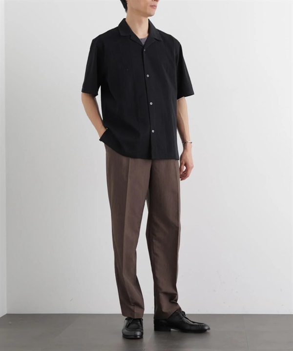 絲光泡泡紗短袖襯衫(BLACK / L)