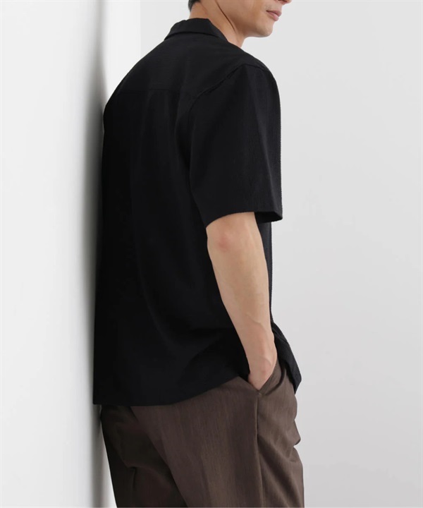 絲光泡泡紗短袖襯衫(BLACK / M)