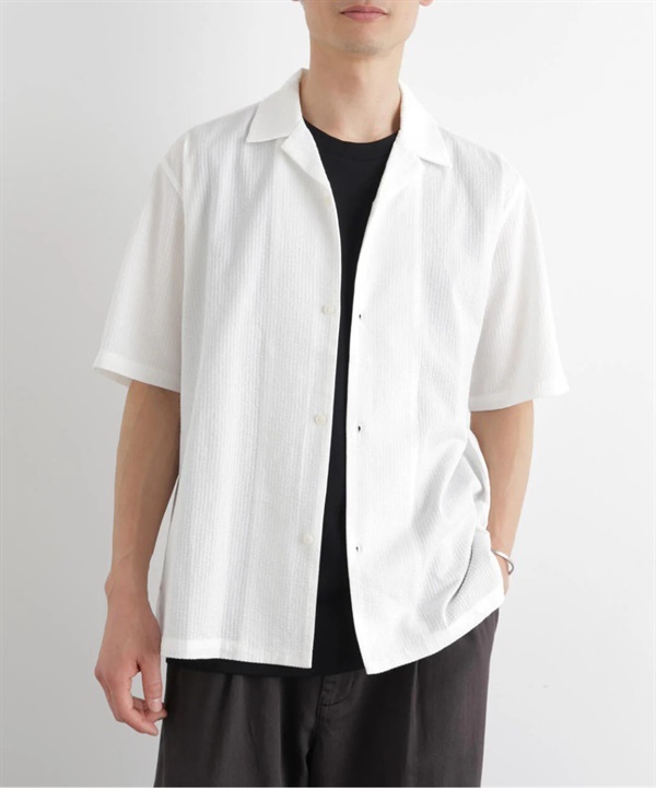 絲光泡泡紗短袖襯衫(WHITE / M)