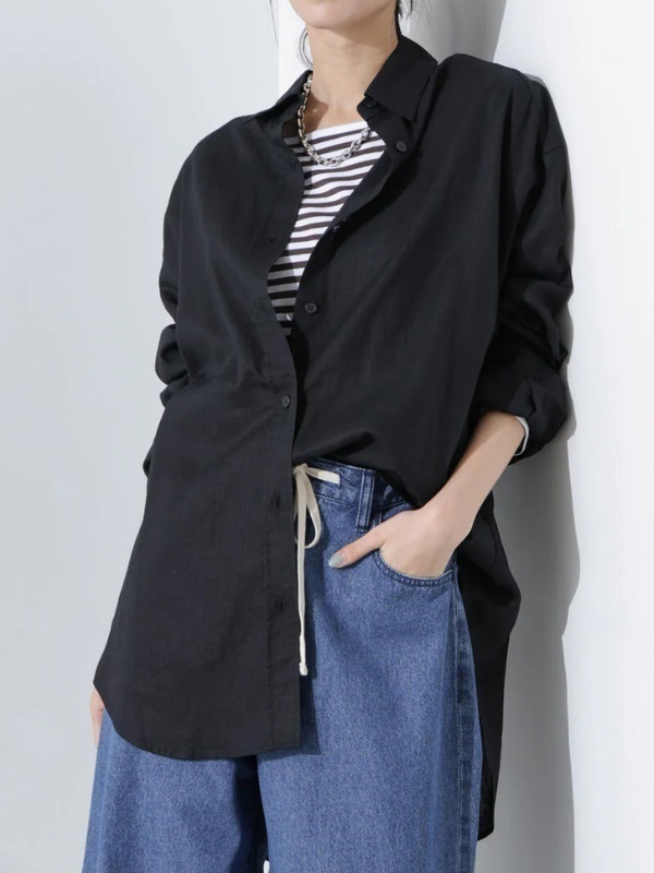 Anti Smell Linen 抗臭亞麻寬版襯衫(Black/F)