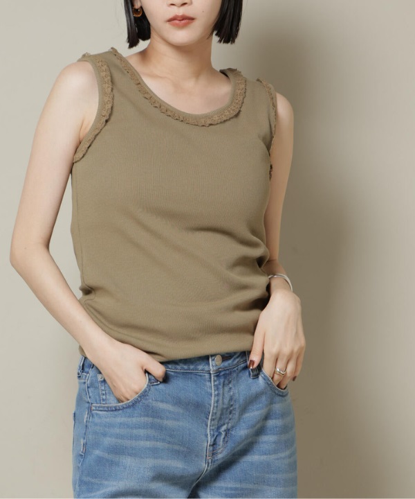 蕾絲滾邊背心(LIGHT BROWN / F)