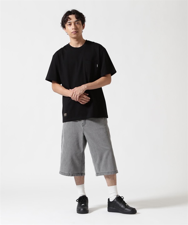 美式工裝牛仔七分褲(BLACK / M)