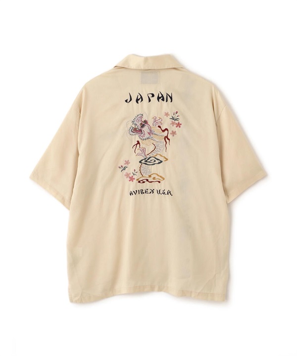龍與櫻花刺繡短袖襯衫(NATURAL / XL)