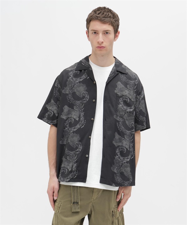 狛犬圖案夏威夷衫(BLACK / M)