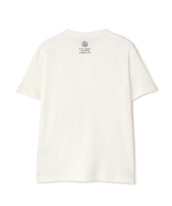 迷你華夫格亨利領印花短袖T恤(OFF WHITE / L)