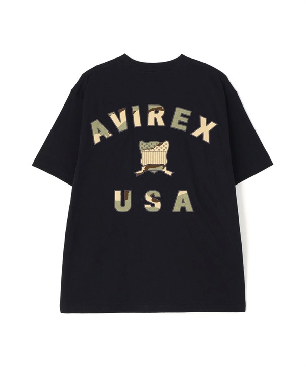 學院風迷彩拼接短袖T恤(BLACK / XL)