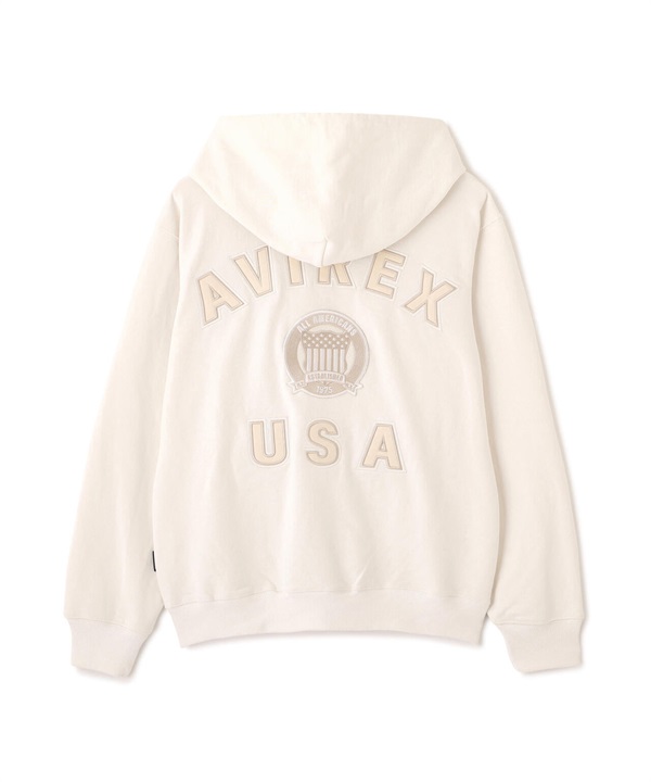 經典美式校隊風拉鍊連帽外套(OFF WHITE / L)