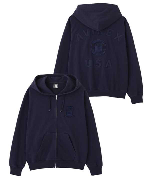 經典美式校隊風拉鍊連帽外套(NAVY / XL)