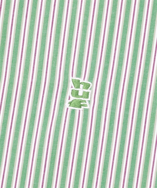 刺繡條紋短袖襯衫(FOREST GREEN / L)