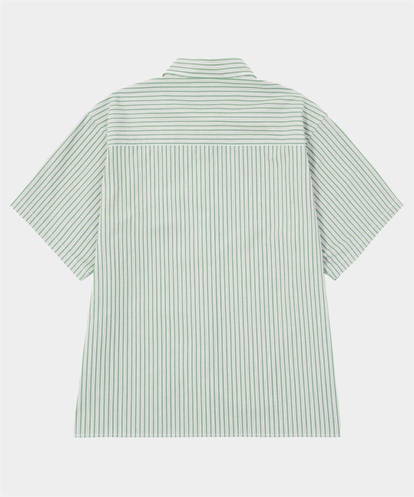 刺繡條紋短袖襯衫(FOREST GREEN / M)