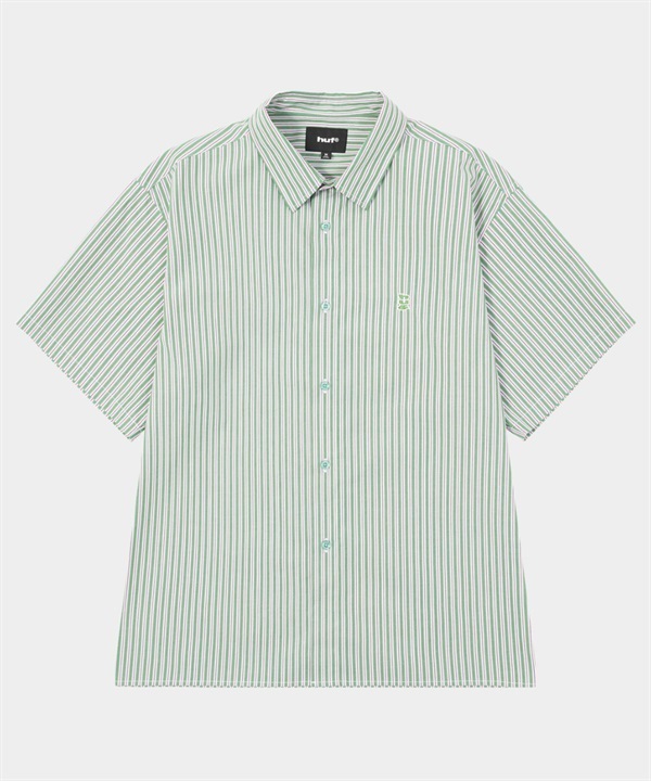 刺繡條紋短袖襯衫(FOREST GREEN / S)
