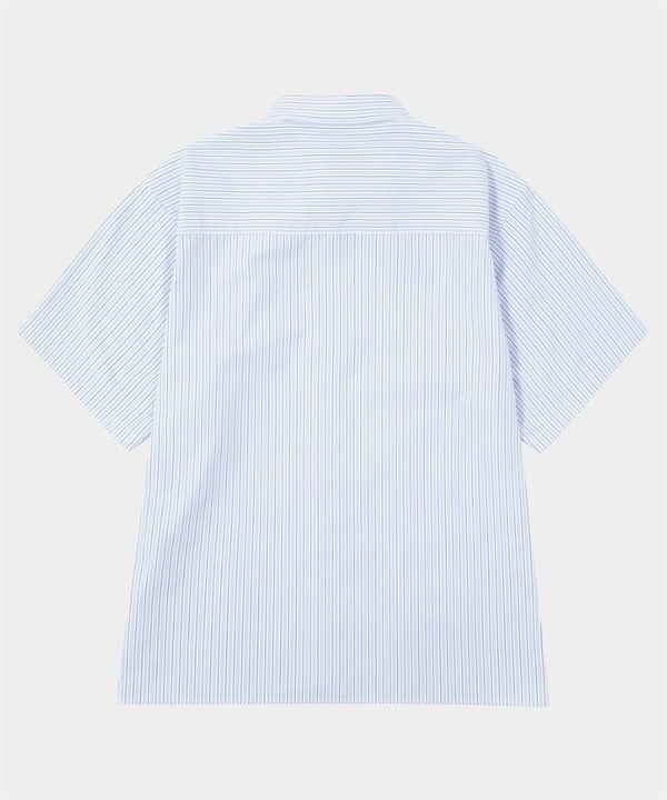 刺繡條紋短袖襯衫(LT BLUE / M)
