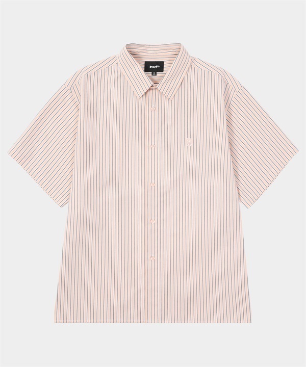 刺繡條紋短袖襯衫(PEACH / S)