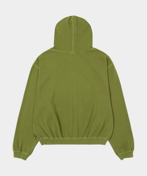 華夫格水洗拉鍊連帽外套(OLIVE / L)