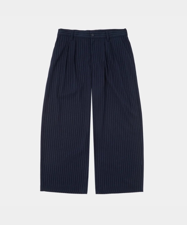 條紋雙打褶休閒西裝寬褲(NAVY / 30)